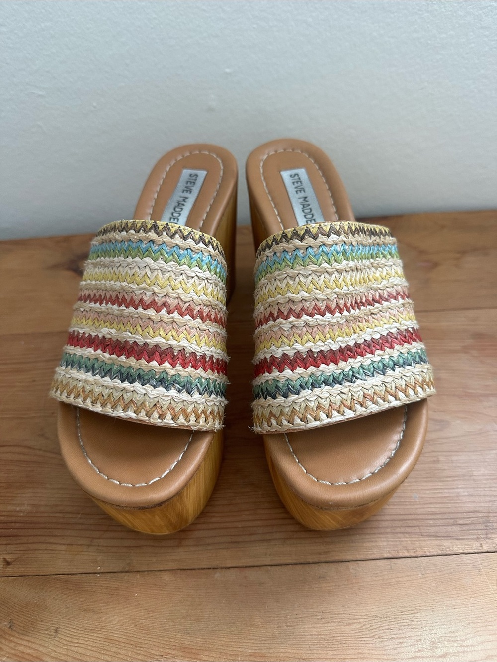 Steve Madden Multicolor Braided Slide Mules - Tan Platform